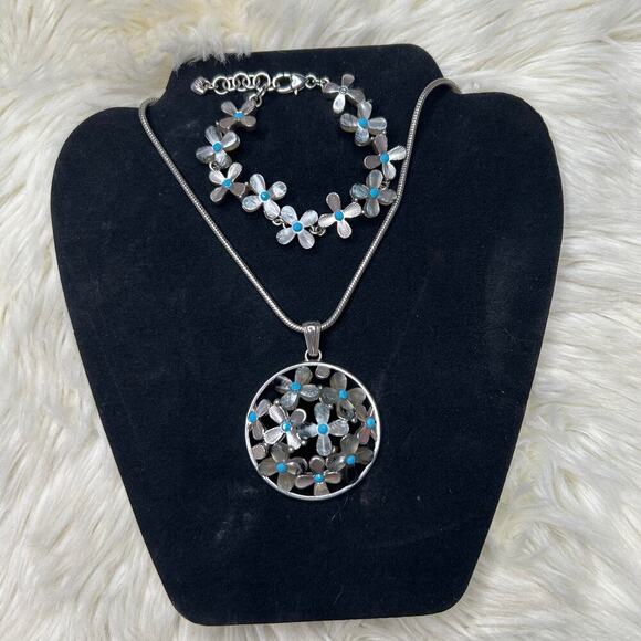 BRIGHTON EDEN'S GARDEN NECKLACE & BRACELET SET TURQUOISE W DUST BAG & METAL TIN - Picture 1 of 9